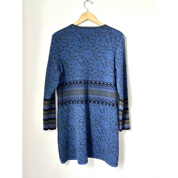 OLEANA Merino Wool Silk Road Floral Pattern Long Cardigan Size XXL Luxury Blue - Picture 3 of 10
